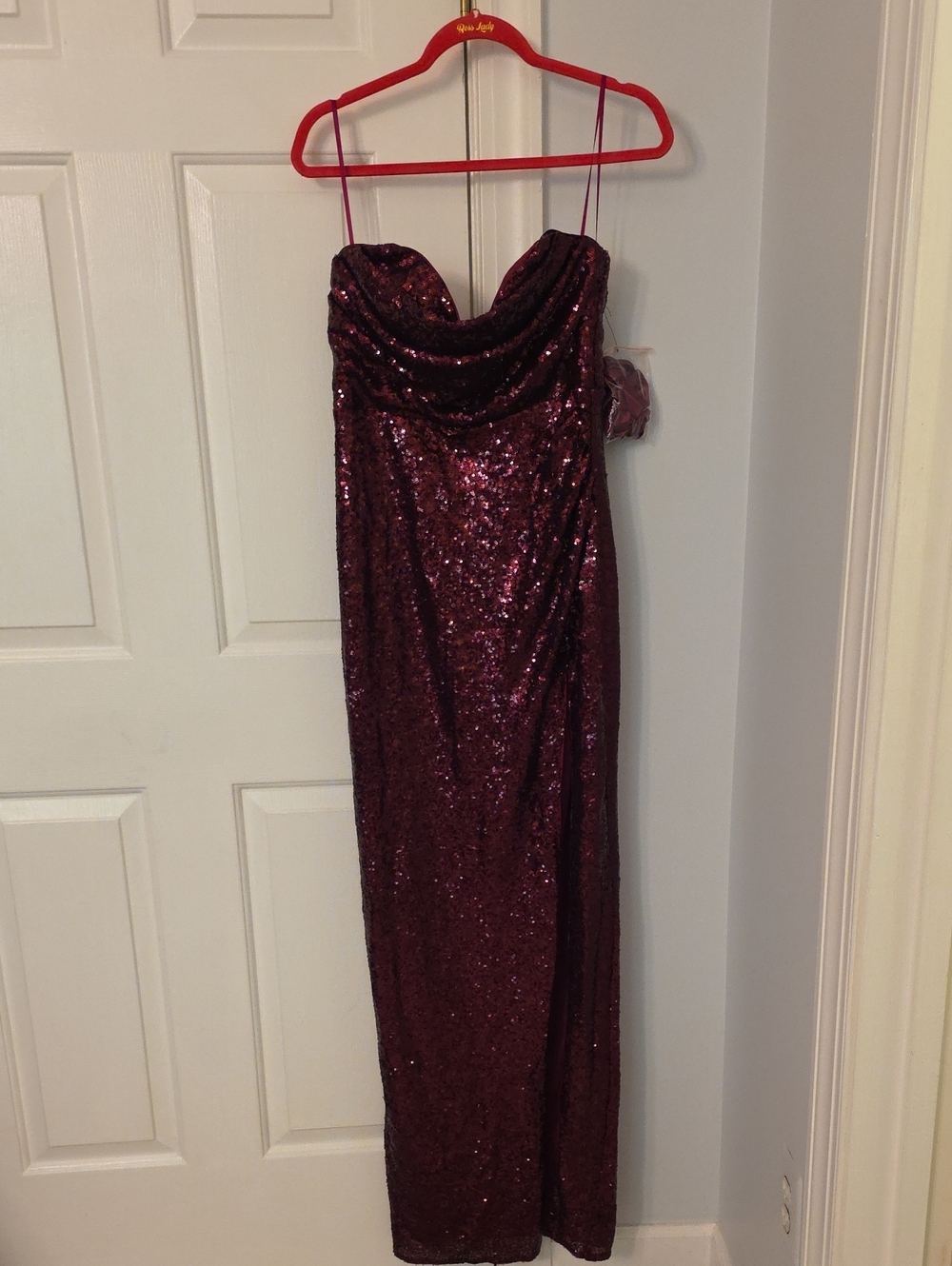 Fashion Nova Burgundy Sequin Strapless Cowl Neck Gown
